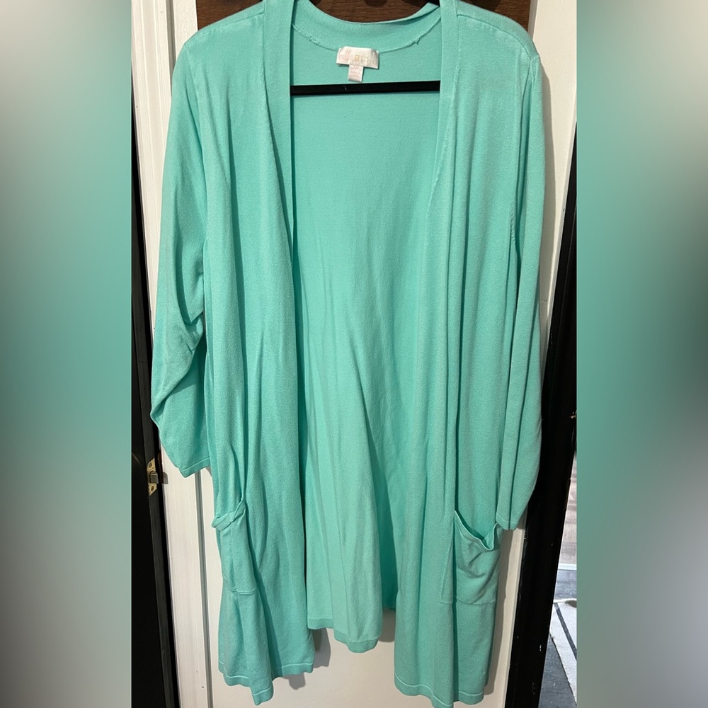 Belle by Kim Gravel Petite Feather Knit Sweater Cardigan